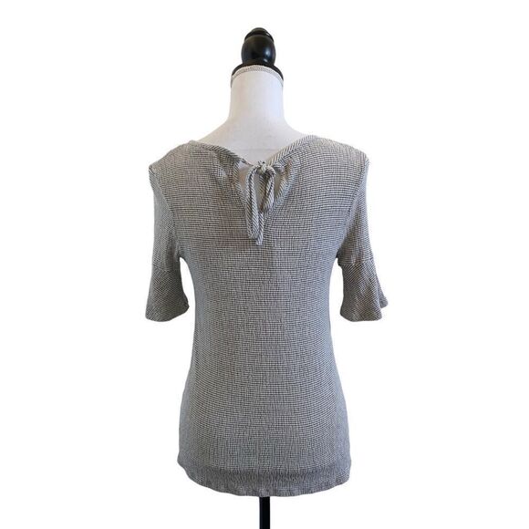 LC Lauren Conrad Smocked 3/4 Bell Sleeve Tie Back Top Black & White Size Small - Picture 4 of 5